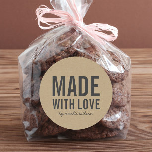 Stijlvol Rustic Bold Made with Love Faux Kraft Ronde Sticker
