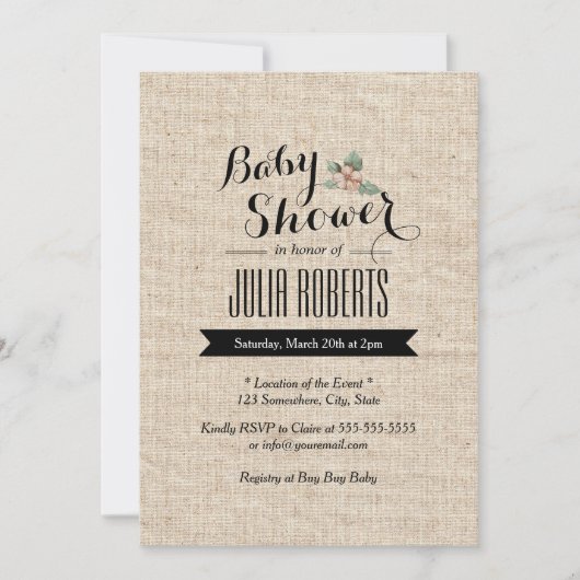 Stijlvol Rustic Burlap-Baby shower Kaart (Voorkant)