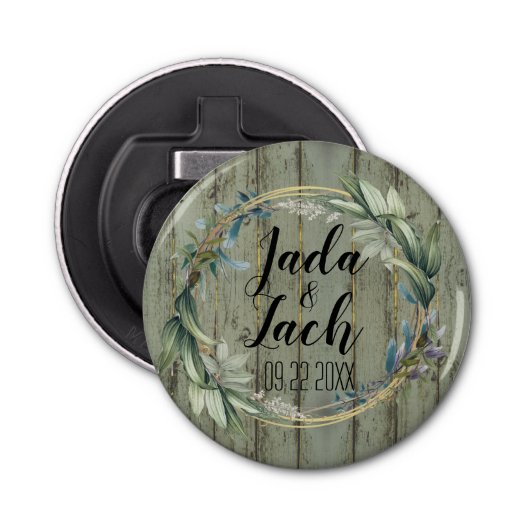 Stijlvol Rustic Leafy Wreath Wedding Button Flesopener (Voorkant)