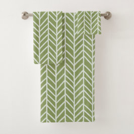 Stijlvol Sage Green Boho Herringbone Pattern Bad Handdoek