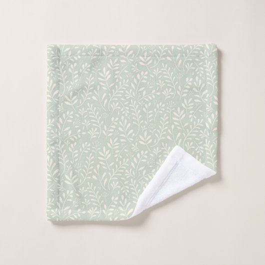 Stijlvol Sage Green Boho Waterverf Floral Pattern Bad Handdoek (Wasdoekje)