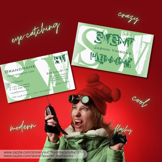 Stijlvol Sage Green en White met Initialen Modern Visitekaartje