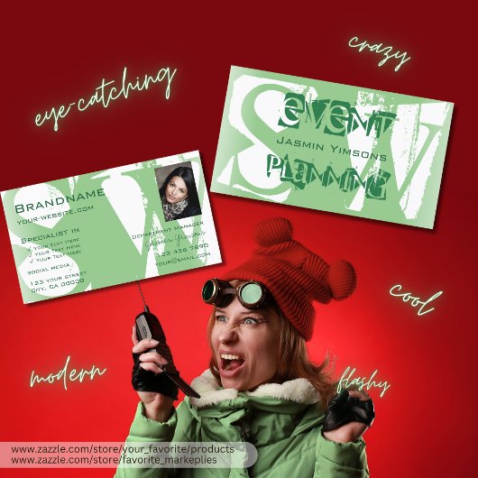 Stijlvol Sage Green White met foto's en monogram Visitekaartje