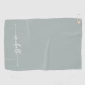 Stijlvol Sage Groen Monogram Naam Script Golfhanddoek (Horizontaal)