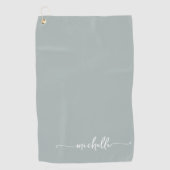 Stijlvol Sage Groen Monogram Naam Script Golfhanddoek (Voorkant)