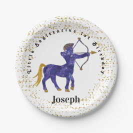 Stijlvol Sagittarius 1st Birthday & Gold Confetti Papieren Bordje