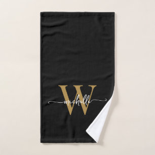 Stijlvol Schrift Elegant Zwart Gouden Monogram Naa Handdoek