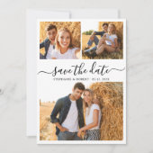 Stijlvol script 3 fotocollage bruiloft save the date (Voorkant)