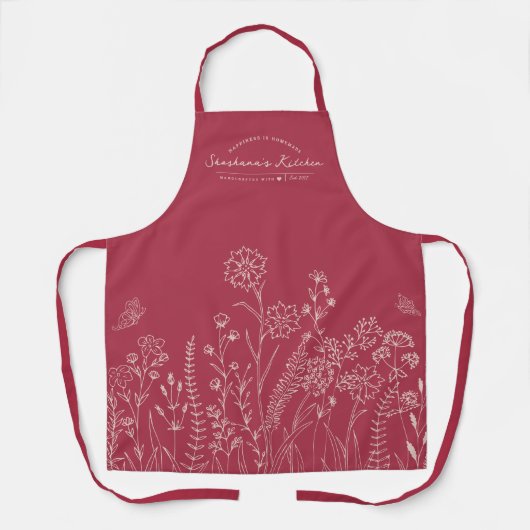 Stijlvol script, aangepast Floral Apron Schort (Voorkant)