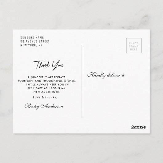 stijlvol script bedankt afstuderen briefkaart (Achterkant)