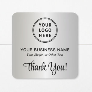 Stijlvol Script Bedrijfslogo Bedankt Zilver Vierkante Sticker