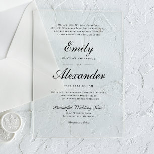 Stijlvol Script Black White Wedding Invitation Acryl Uitnodigingen
