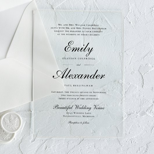 Stijlvol Script Black White Wedding Invitation Acryl Uitnodigingen