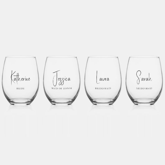 Stijlvol script bruids partij gepersonaliseerd wijnglas zonder voet (Voorkant)