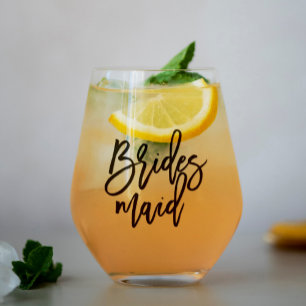 Stijlvol script "Bruidsmeisje" Persoonlijk Wijnglas Zonder Voet
