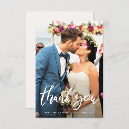 Stijlvol script, bruin en bruidebruin bruiloft bedankkaart (Voorkant / Achterkant)