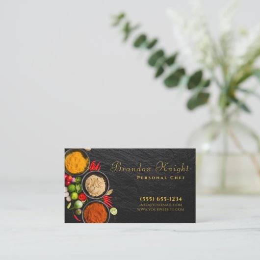 Stijlvol Script Food Spice Personal Chef Catering Visitekaartje (Staand voorkant)