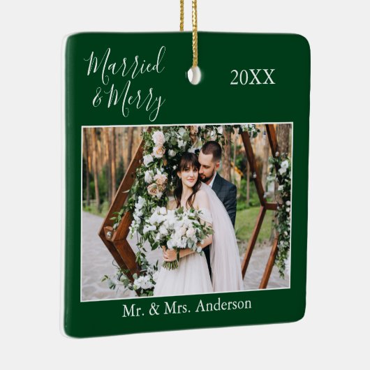 Stijlvol script, gehuwd en verrukt huwelijk groen keramisch ornament (Rechts)