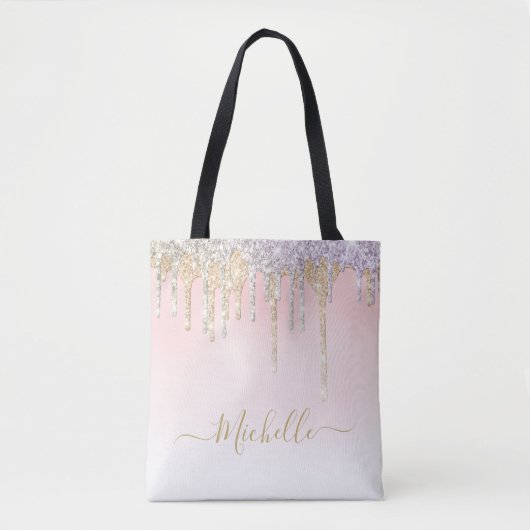 stijlvol script goud en zilveren glitter draagtas (Voorkant)