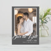 Stijlvol script grijs en wit | Foto Save The Date (Staand voorkant)