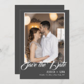 Stijlvol script grijs en wit | Foto Save The Date (Voorkant / Achterkant)