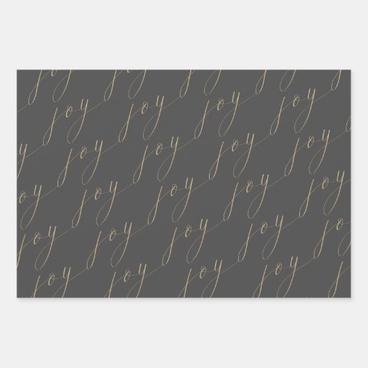 Stijlvol script Joy Black Gold White Holiday Inpakpapier Vel (Voorkant)