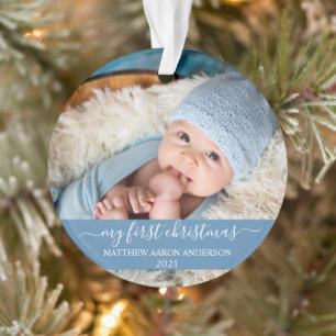 Stijlvol script Mijn eerste kerstbaby Blauw  Ornament