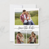 Stijlvol script minimalistisch 3 foto collage brui save the date (Voorkant)