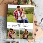 Stijlvol script minimalistisch 3 foto collage brui save the date