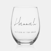 Stijlvol script moeder van de bruid bruiloft wijnglas zonder voet (Voorkant)