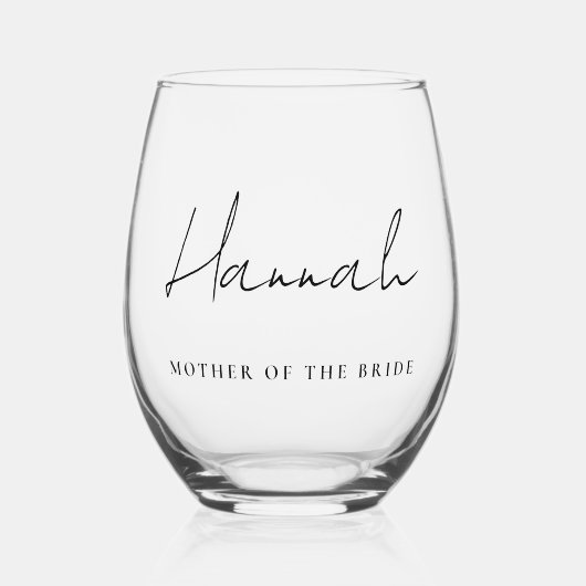 Stijlvol script moeder van de bruid bruiloft wijnglas zonder voet (Voorkant)