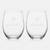 Stijlvol Script Monogram Bruiloft Wijnglas Zonder Voet (Achterkant)