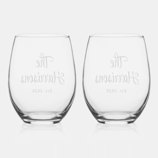 Stijlvol Script Monogram Bruiloft Wijnglas Zonder Voet (Achterkant)