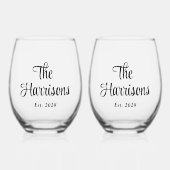 Stijlvol Script Monogram Bruiloft Wijnglas Zonder Voet (Voorkant)