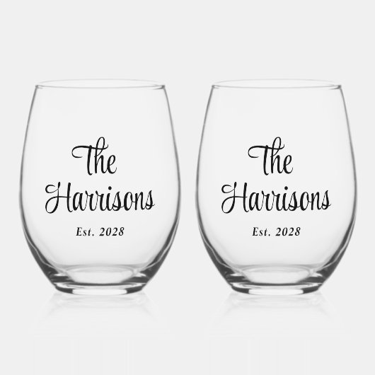 Stijlvol Script Monogram Bruiloft Wijnglas Zonder Voet (Voorkant)