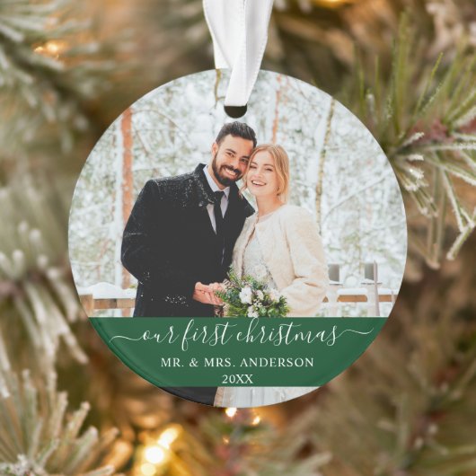 Stijlvol script Ons eerste kerstgroen Ornament (Boom)