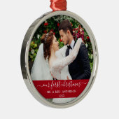 Stijlvol script onze eerste kerstrood metalen ornament (Rechts)