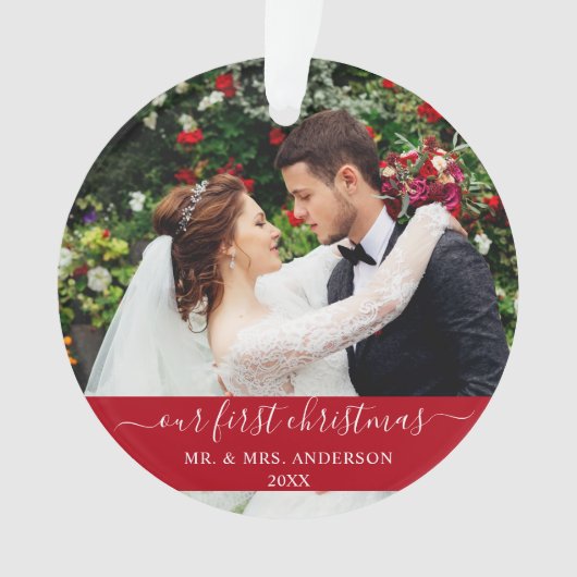 Stijlvol script onze eerste kerstrood ornament (voorkant)