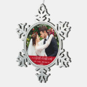 Stijlvol script onze eerste kerstrood tin sneeuwvlok ornament (Rechts)