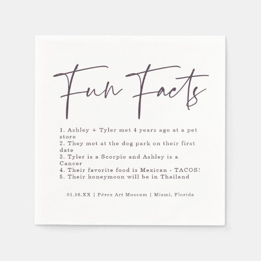 Stijlvol script | Paarse Kleur Swatch Leuke feiten Servet (Voorkant)