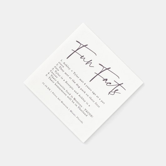 Stijlvol script | Paarse Kleur Swatch Leuke feiten Servet (Hoek)