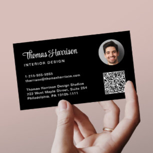 Stijlvol Script Professionele QR Code Foto Zwart Visitekaartje