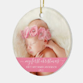 Stijlvol script Roze Mijn eerste kerstBaby Keramisch Ornament (Links)
