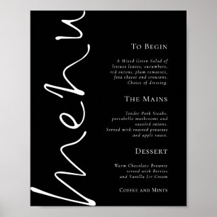 Stijlvol Script Simpel Zwart Huwelijksmenu Poster