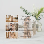 Stijlvol script Vier foto's Collage boog bruiloft Kaart (Staand voorkant)