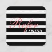 Stijlvol Script Zwart & Wit Stipes Schoonheidsspec Aanbevelingskaartje (Voorkant)