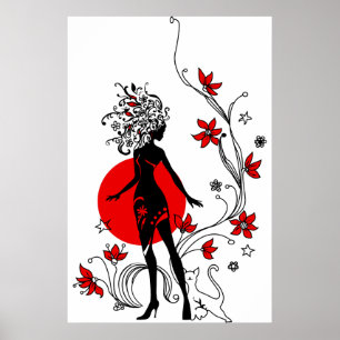 Stijlvol silhouet van elegante vrouw met een zoete poster