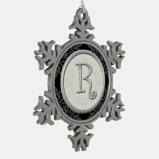 Stijlvol Silver Monogram R Kerstmis Tin Sneeuwvlok Ornament (Links)