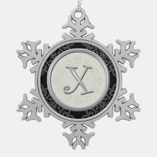 Stijlvol Silver Monogram X Kerstmis Tin Sneeuwvlok Ornament (Voorkant)