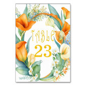 Stijlvol Sinaasappel- en Ivory Calla Lily-tabelnum Kaart (Achterkant)